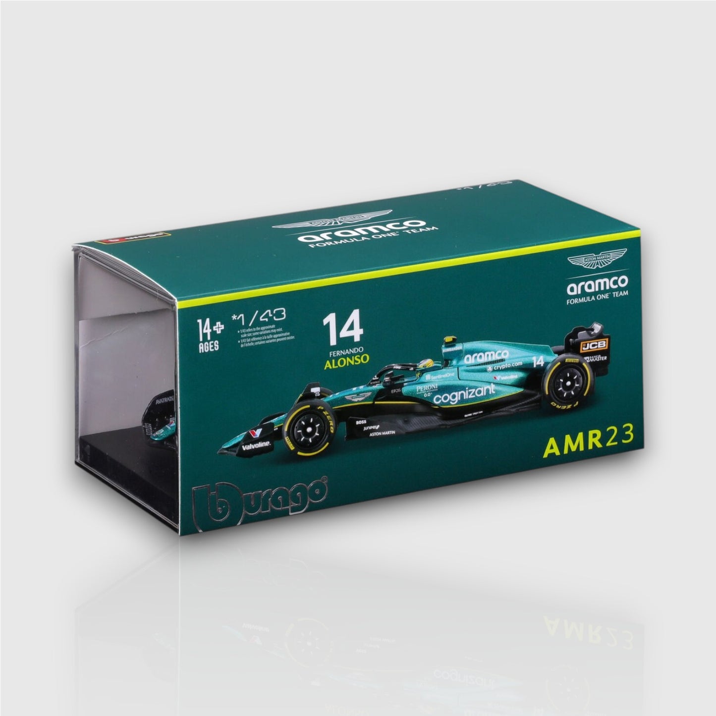 Fernando Alonso Aston Martin AMR23 with Acrylic Box 1:43