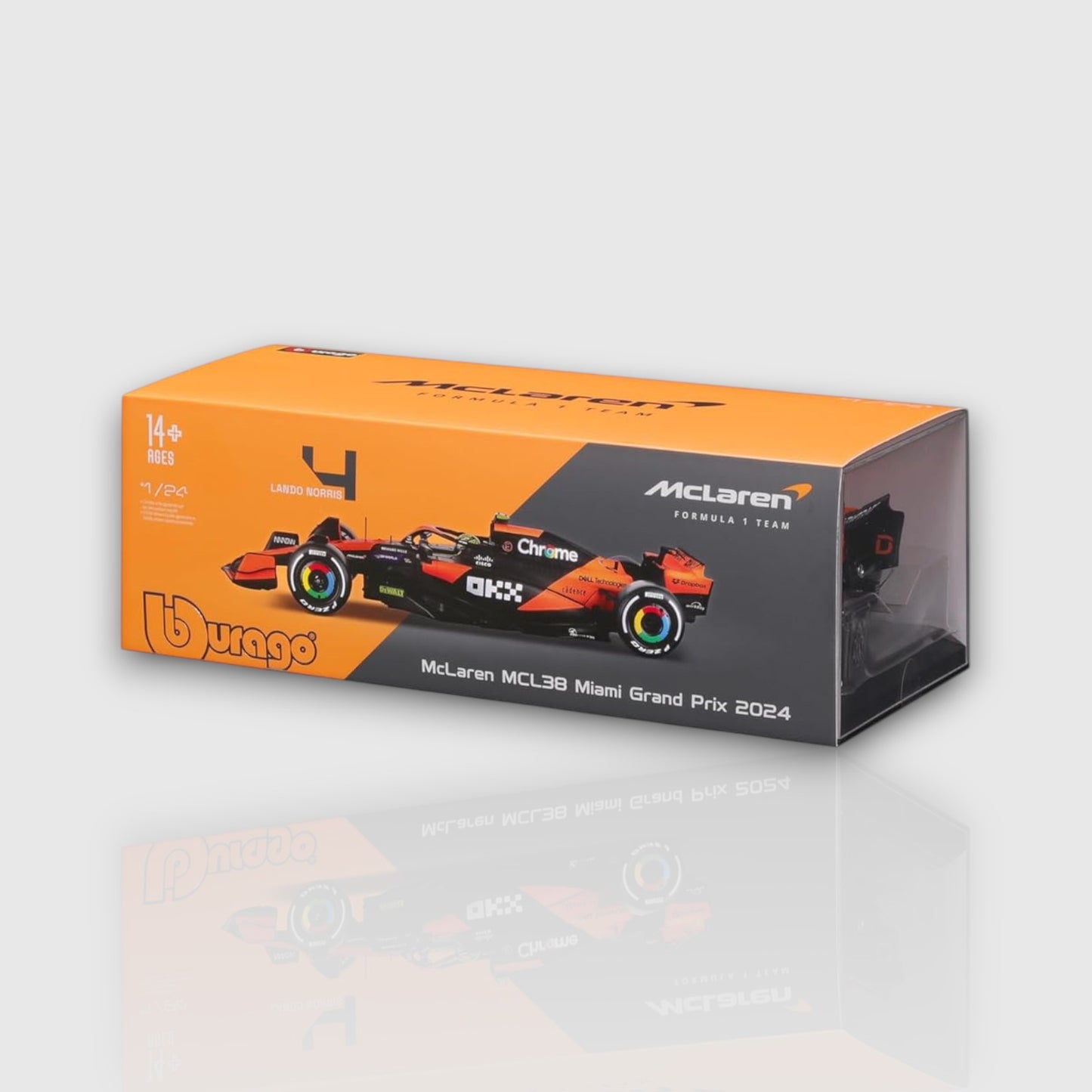 Lando Norris Mclaren MCL38 Miami GP with Acrylic Box 1:24