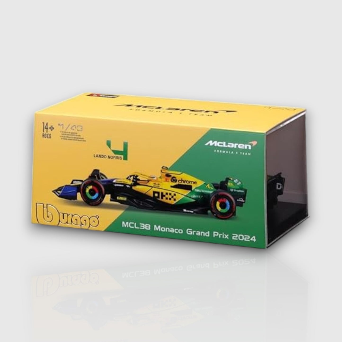 Lando Norris Mclaren MCL 38 Monaco GP Livery with Acrylic Box 1:43
