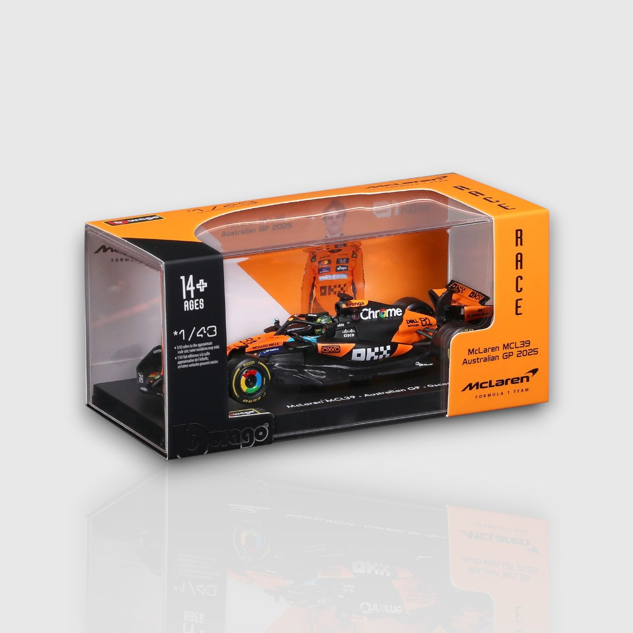 Bburago Oscar Piastri Mclaren MCL39 with Acrylic Box 1:43